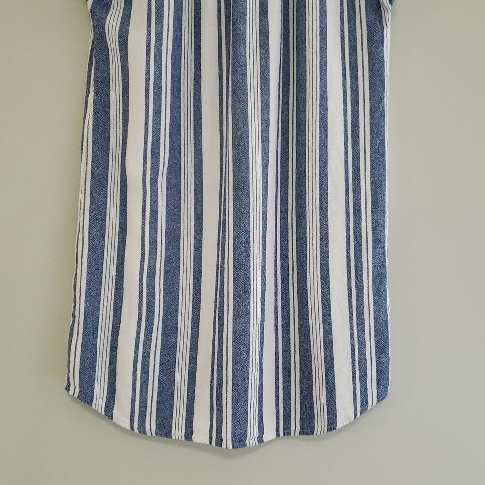 Old Navy Linen Blend Midi Shirtdress Medium Blue White Striped Coastal Beach - Picture 7 of 12
